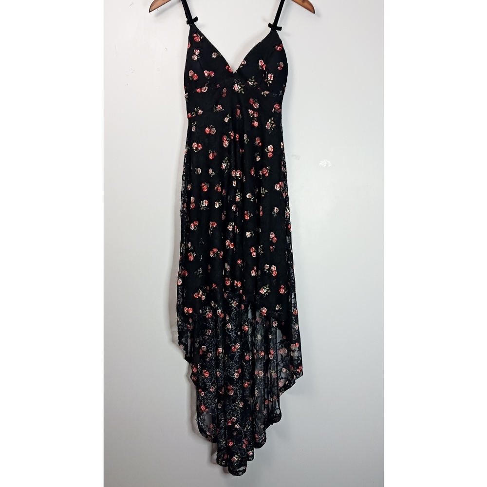 Disney Princess High Low Dress Women Size S Black Floral Sheer Dark Romantic